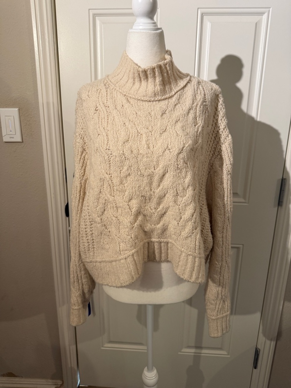 FREE OEOPLE Cozy Cream Cable-Knit Turtleneck Sweater